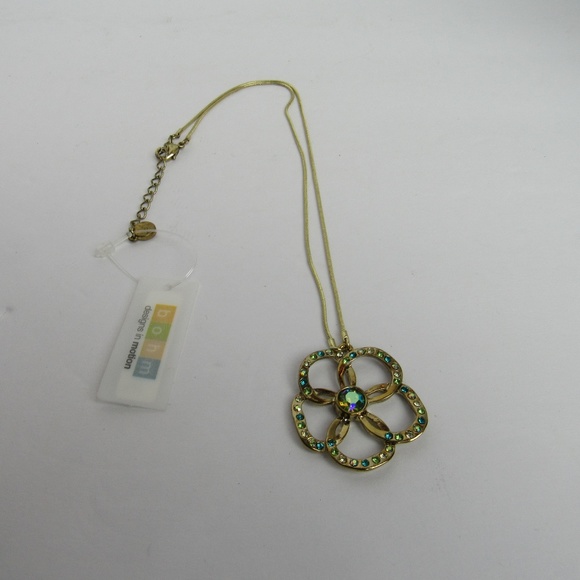 NWT Gold Green Floral Rhinestone Necklace - Picture 1 of 7